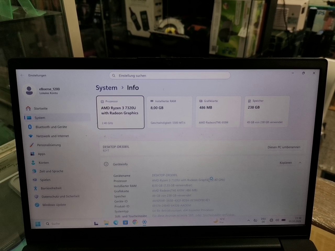 Lenovo V14 G4 AMN Schwarz, AMD Ryzen 3 7320U, 8 GB RAM, 256 GB SSD, Windows 11 Pro Education, ohne Ladegerät | Zustand: In Ordnung – Bild 2