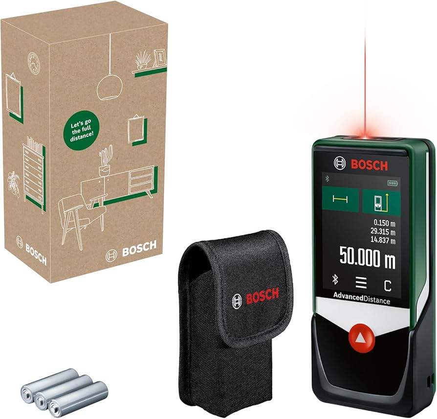Bosch AdvancedDistance 50C, Digitaler Laser-Entfernungsmesser bis 50 m, Farb-Touchscreen, Bluetooth, inkl. Tasche und OVP | Zustand: Neu