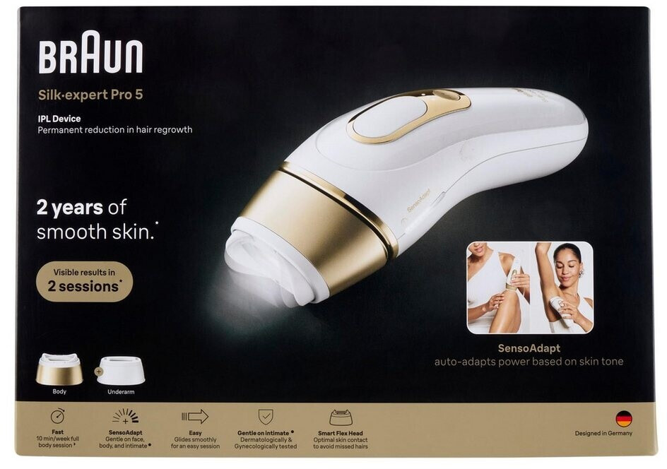 Braun Silk-expert Pro 5 PL5210 White Gold, IPL-Haarentfernungsgerät mit SensoAdapt-Technologie, 2 Aufsätzen und OVP | Zustand: Neu – Bild 2