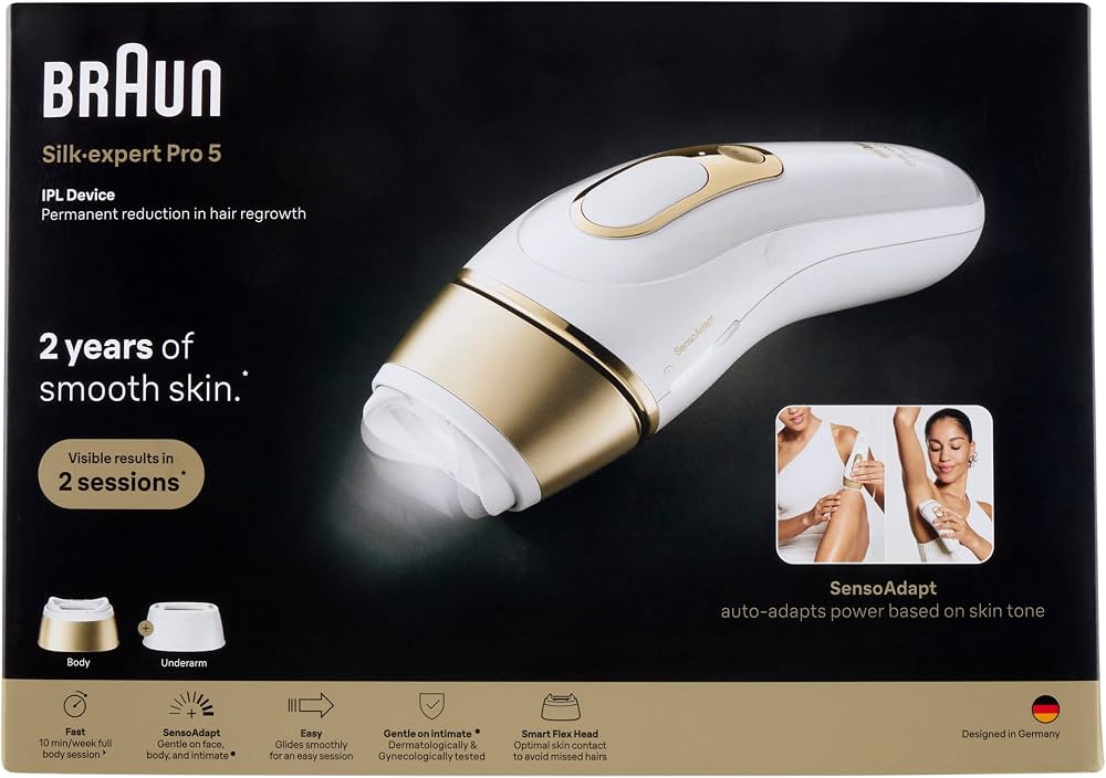 Braun Silk-expert Pro 5 PL5210 White Gold, IPL-Haarentfernungsgerät mit SensoAdapt-Technologie, 2 Aufsätzen und OVP | Zustand: Neu – Bild 3