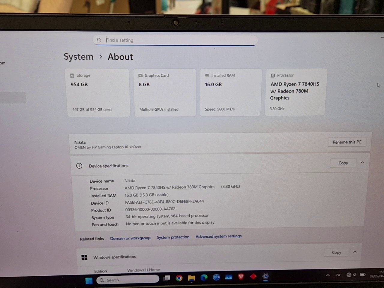 HP Omen Gaming Laptop 16-xd0xxx, Ryzen 7 7840HS, RTX 4060, 16GB RAM, 954GB SSD, 165Hz | Zustand: Gut – Bild 3
