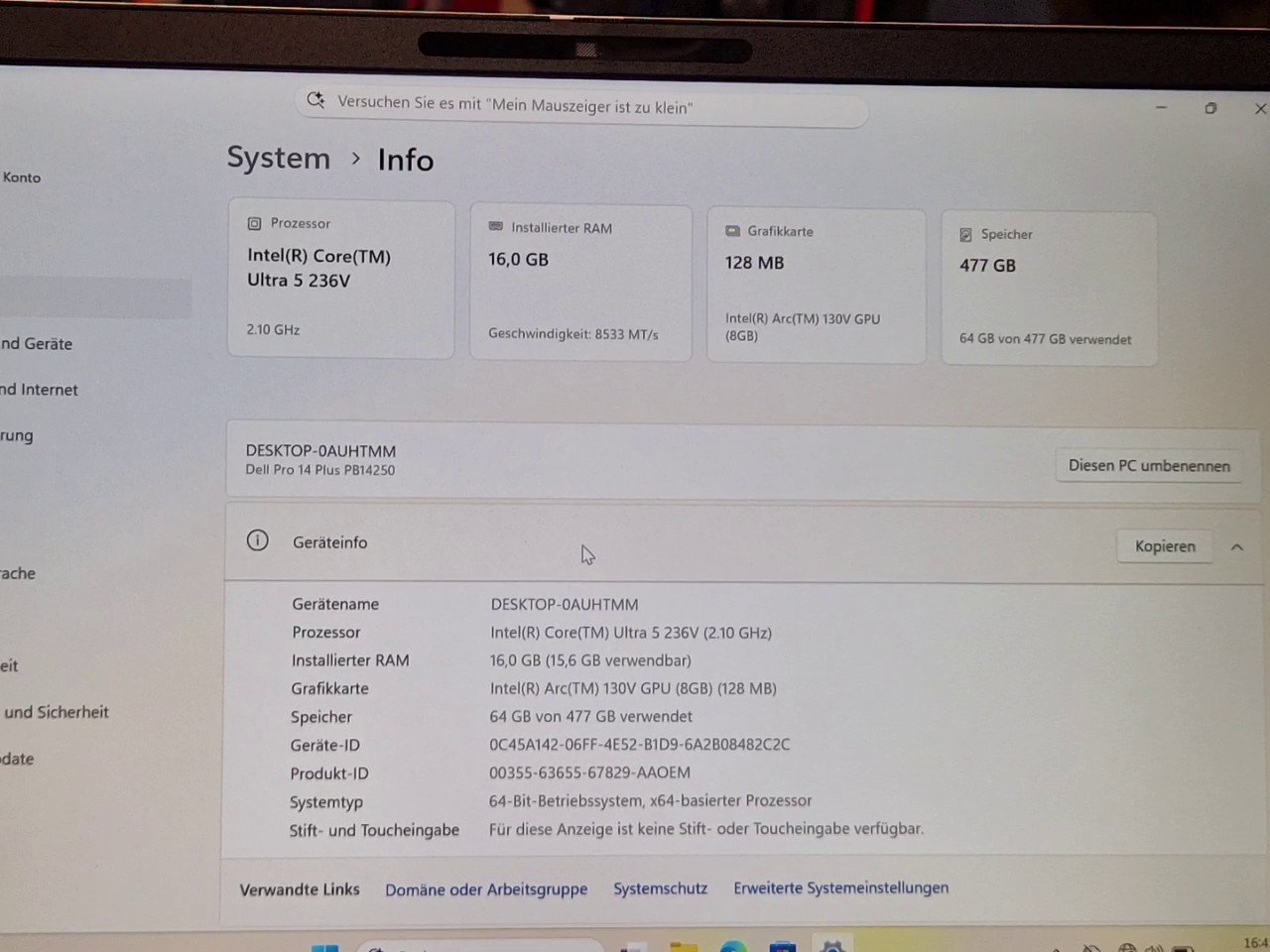 Dell Pro 14 Plus PB14250 Ultra 5, Intel Ultra 5 236V, 16GB RAM, 512GB SSD, Intel Arc GPU | Zustand: Sehr Gut – Bild 2