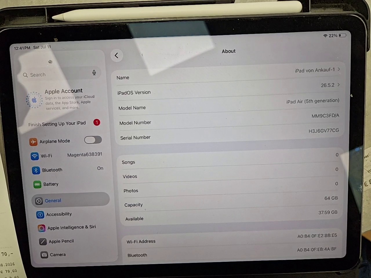 Apple iPad Air (5. Gen.) 64GB, MM9C3FD/A, 64 GB Speicher, inkl. Apple Pencil | Zustand: Gut – Bild 2