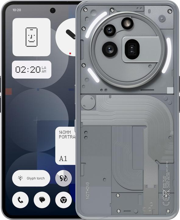 Nothing Phone (3a) Pro 5G, 6,77" AMOLED, Snapdragon 7s Gen 3, 50MP, 5G, Silber, 100% Akku, 256GB, | SimLock: Frei | Zustand: Sehr Gut | Farbe: silber | Akku: 100%