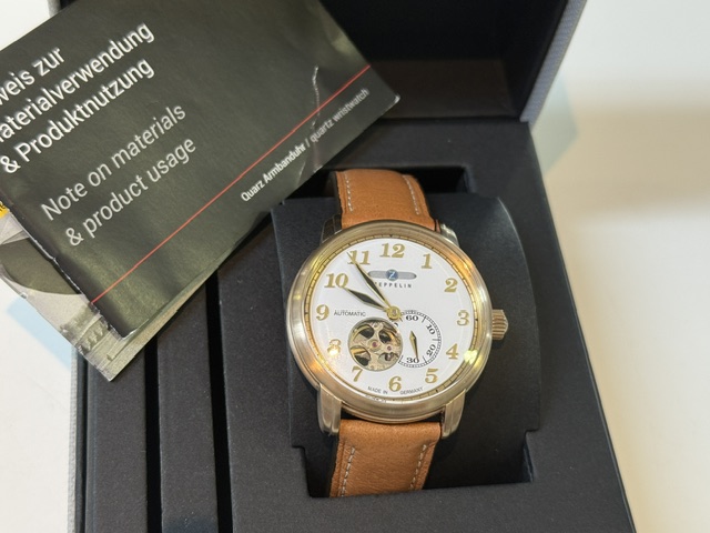 Zeppelin LZ127 7664-1 Roségold Braun, Herren-Automatikuhr Open Heart, weißes Zifferblatt, mit Verpackung und Rechnung vom 05.03.2026 | Zustand: Wie Neu – Bild 2