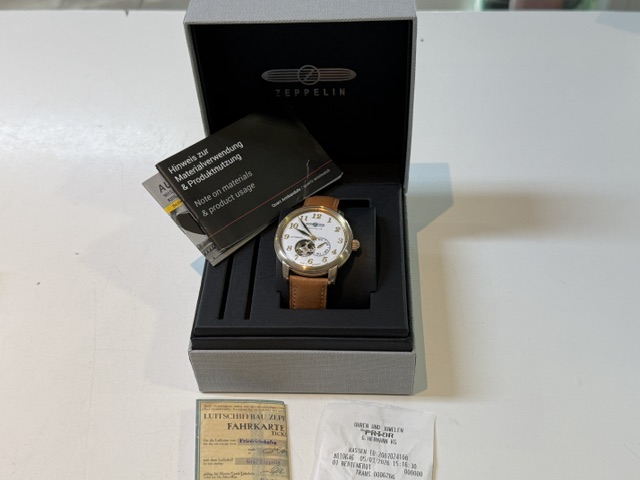 Zeppelin LZ127 7664-1 Roségold Braun, Herren-Automatikuhr Open Heart, weißes Zifferblatt, mit Verpackung und Rechnung vom 05.03.2026 | Zustand: Wie Neu – Bild 3