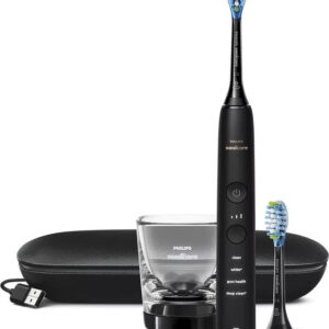 Philips Sonicare DiamondClean 9000 Schwarz, Elektrische Schallzahnbürste mit 4 Programmen, 3 Intensitätsstufen, App-Unterstützung, Ladeglas und USB-Reiseetui | Zustand: Neu