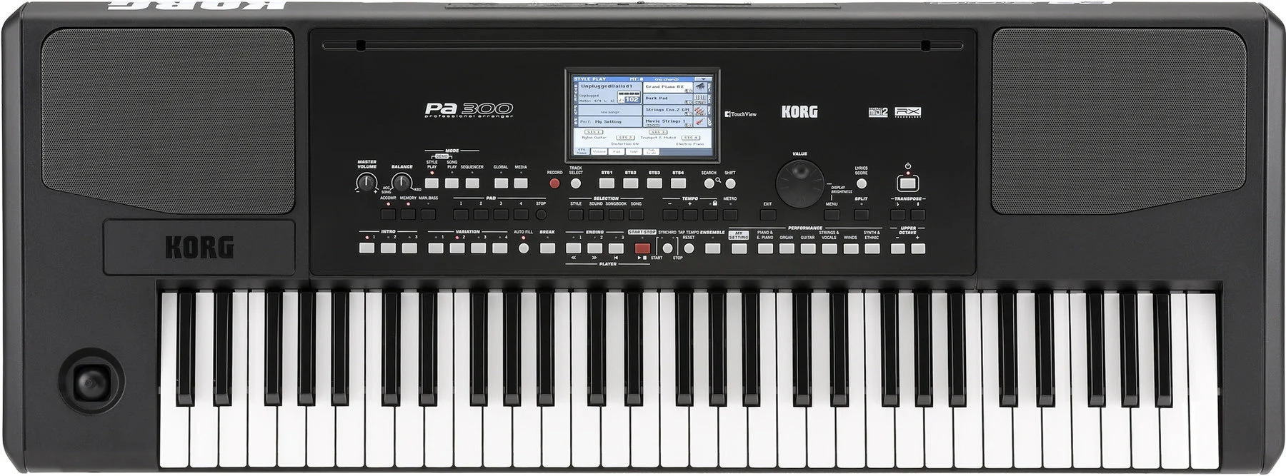Korg Pa300 Schwarz, Professional Arranger Keyboard mit 61 Tasten, TouchView Display, Lautsprechern und Originalrechnung | Zustand: Sehr Gut