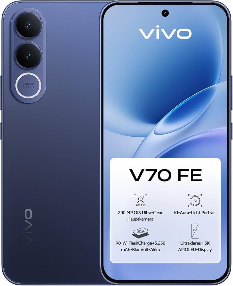 Vivo V70 FE 2026 Blau, 256GB, war nur Verpackung aufgemacht | SimLock: Frei | Zustand: Neu | Farbe: blau | Akku: 100%