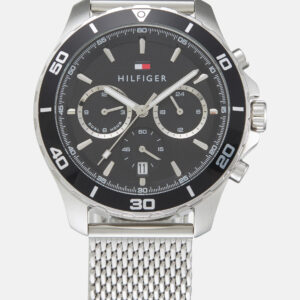 Tommy Hilfiger Chronograph Silber Schwarz, TH.495.1.14.3574, Edelstahl, Milanaise, funktioniert, aber Krone muss | Zustand: Gut