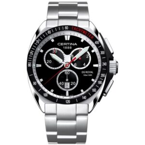 Certina DS Royal Chronograph, Edelstahl, schwarz, 100m | 330ft wasserdicht, Saphirglas, Tachymeter, leichte Kratzer am Gehäuse | Zustand: Gebraucht | Farbe: schwarz