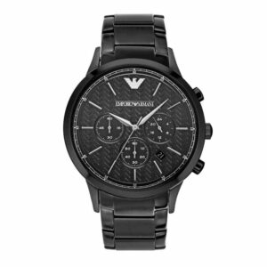 Emporio Armani AR2485 Schwarz, Herren-Chronograph, Quarzwerk, Gehäusedurchmesser 43 mm, EdelstahLadegerätehäuse und Armband in Schwarz, 5 ATM wasserdicht | Zustand: Sehr Gut | Farbe: schwarz